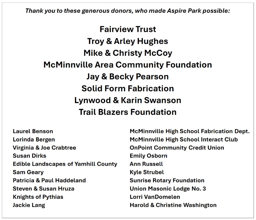 Aspire Park Plaque Donors
